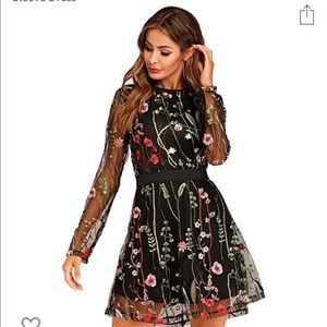 Black Embroidered Long Sleeve Dress (small)